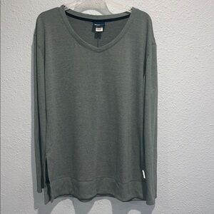 Reebok Olive Green Long Sleeve V-Neck Top